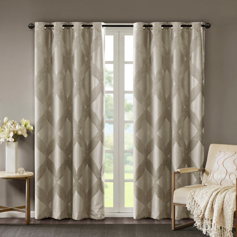 Jacquard Total Blackout Curtain Panel, 50.2" W x 84.06" L, Beige