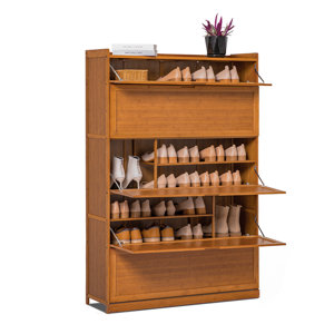 9 tier shoe rack organizer modern bamboo cabinet with door 46 pairs heels boots hallway entryway