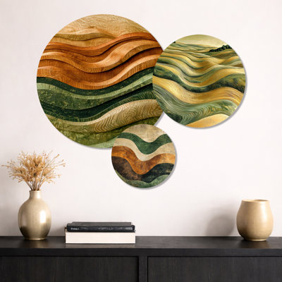 «Green Ploughed Earth Abstract Landscape I - Country», ensemble de 3 reproductions d'art murales