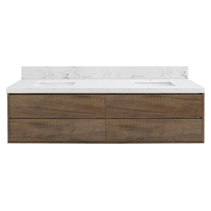 Meuble-lavabo mural moderne, Chêne foncé, 84"