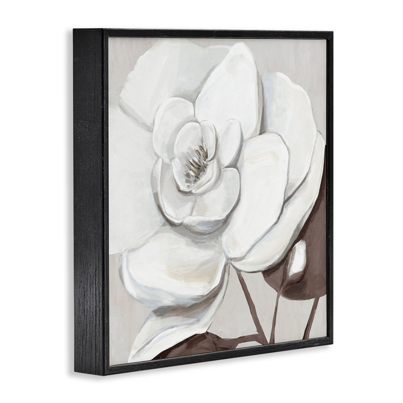 Giclée encadrée de fleurs blanches élégantes, design par Hannah Dawson, Giclée encadrée noir minuit, H 12 po x l 12 po