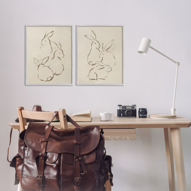 «Earthtone Sitting Rabbits S Croquis», ensemble de 2 giclées encadrées par June Erica Vess, H 20 po x l 16 po