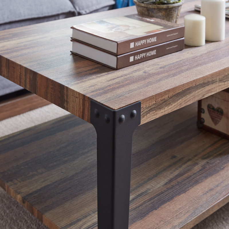 Elegantly Rustic Industrial Coffee Table with Metal Legs and Distressed Wood
