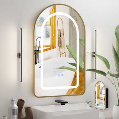 Bathroom Medicine Cabinet With Led Mirror, Anti-fog Lighted Mirror Cabinet, Recessed Or Surface Mount, No Assembly Required, Wall Mounted Bathroom Mirror Cabinet