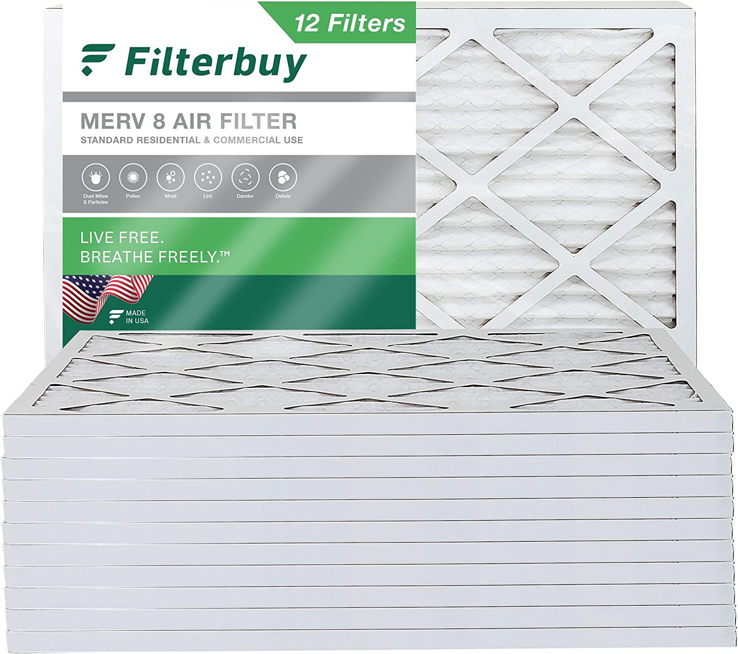 Filterbuy 18x20x1 Air Filter MERV 8, Pleated HVAC AC Furnace Filters
