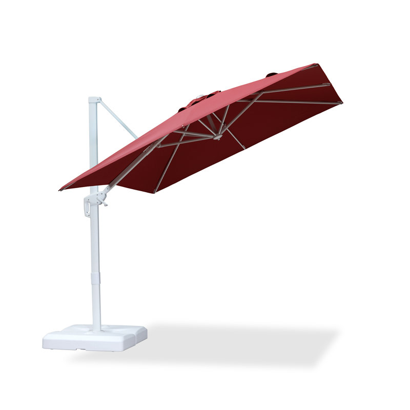 Parasol carré de 8 pi en polyester blanc avec base et rotation à 360 °, 96" W x 96" D, Rouge