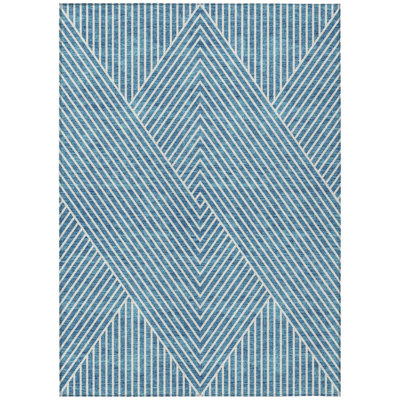 10' X 14' Teal Blue And Ivory Geometric Washable Indoor Outdoor Area Rug