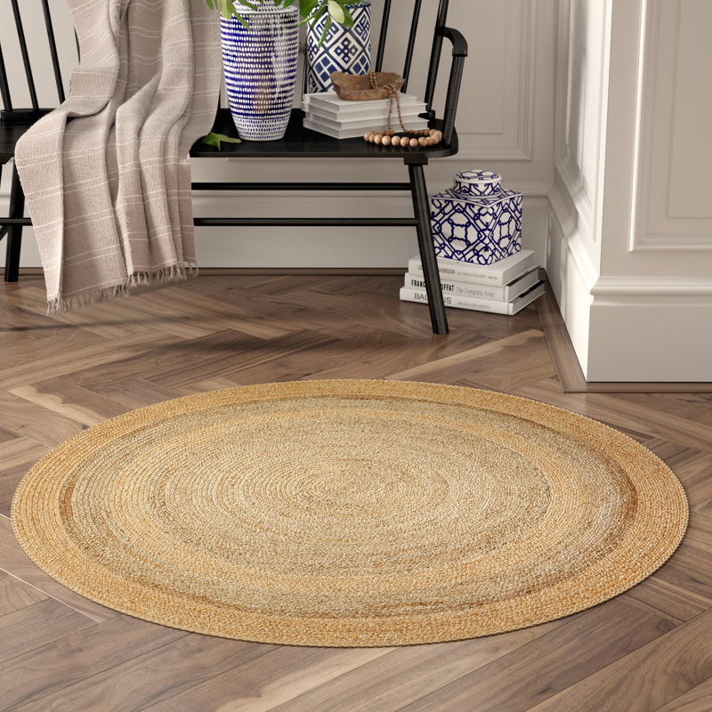 Gilbrae Beige/Gray Striped Modern Farmhouse Handmade Hand Braided Jute/Sisal Indoor Area Rug
