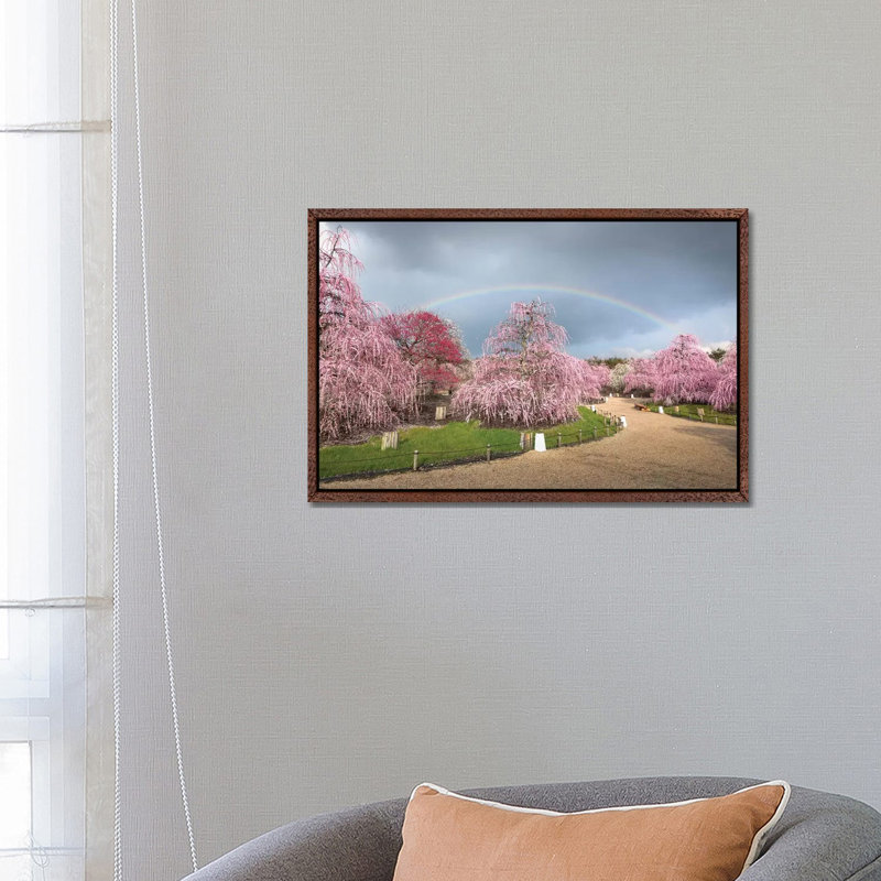 Spring In Japan XIX by Daisuke Uematsu - Print on Canvas, 45.72cm H x 66.04cm W x 3.81cm D, Classic Brown Wood Framed