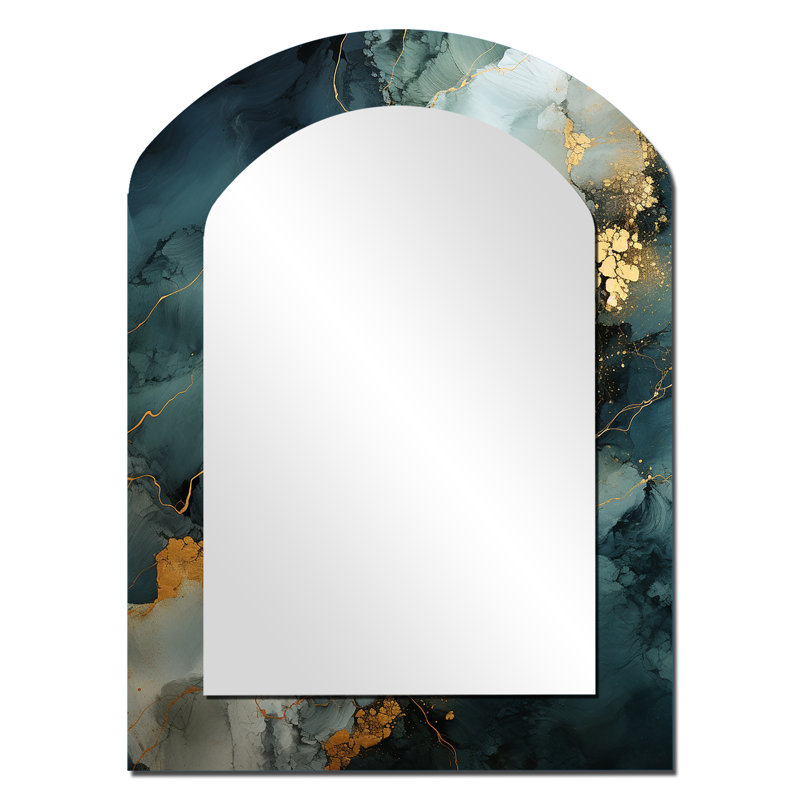 Miroir mural arqué doré et vert I, 34 po x 25 po