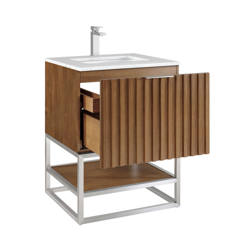 Terra 24'' Single Bathroom Vanity with Top, Carrara Marble/Single Faucet Mount, Brushed Nickel