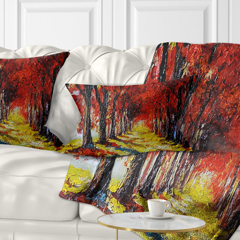 Coussin lombaire paysage d'automne avec feuilles
