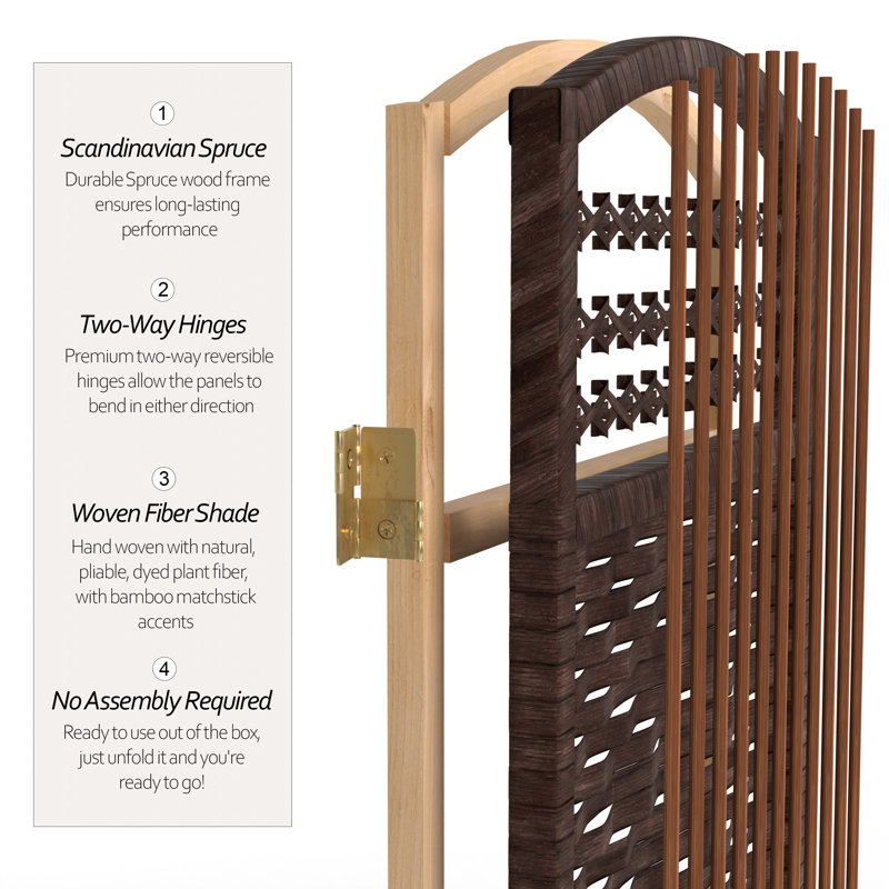 47.25" x 48" Fiber Weave 3 Panel Room Divider, Dark Mocha, 3 Panel