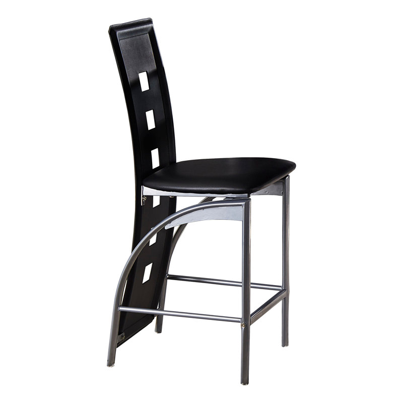 Chaise ultra-moderne à hauteur de comptoir (2 pièces), base en métal, similicuir noir, argent, sièges de salle à manger 2 pièces, base et dossier, finition argentée, 17,45 po Largeur du produit,