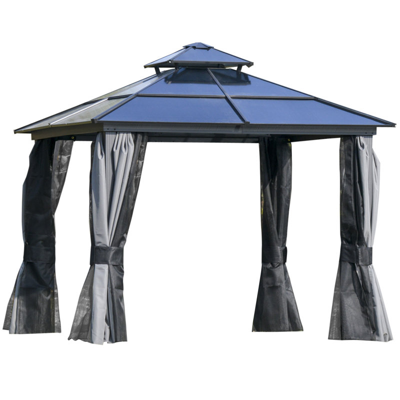 Outsunny Dark Grey Aluminum Hardtop Gazebo with Polycarbonate Roof