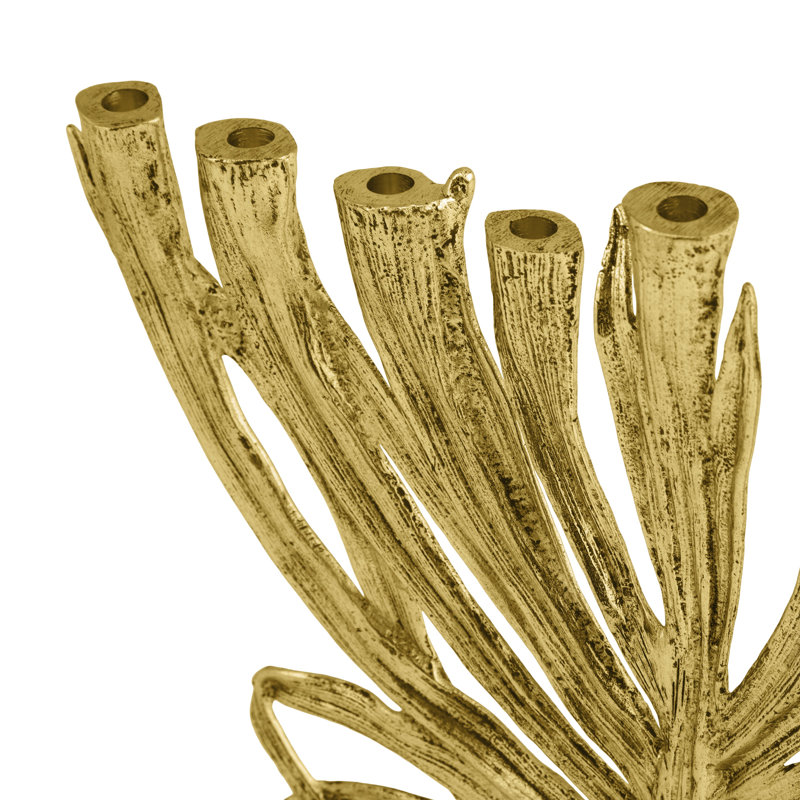 Palm Small Menorah, Antique Gold/White