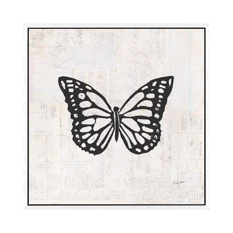 Butterfly Stamp BW by Courtney Prahl - Print on Canvas, White Framed Canvas, 93.98cm H x 93.98cm W x 3.81cm D