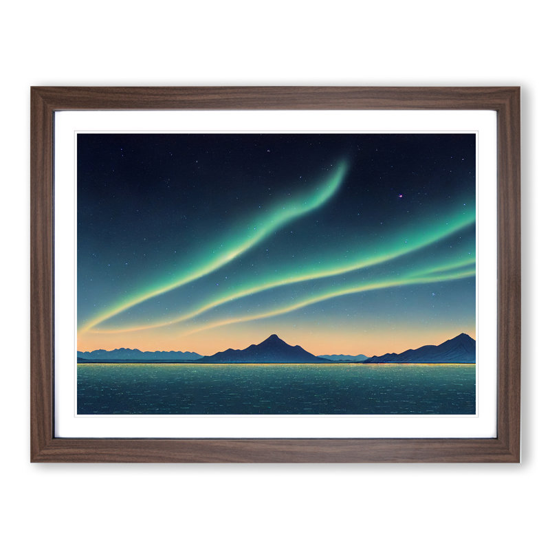 Enthralling Northern Lights - Single Picture Frame Print, 46cm H x 64cm W x 2cm D, Walnut 