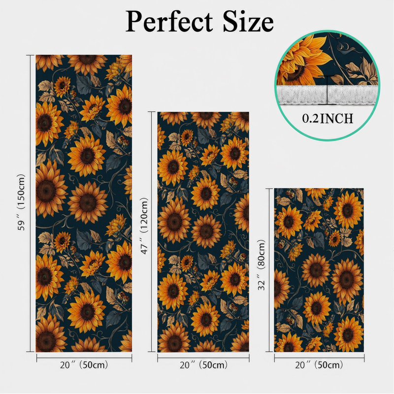 Sunflower Pattern Non-Slip Washable Kitchen Mats