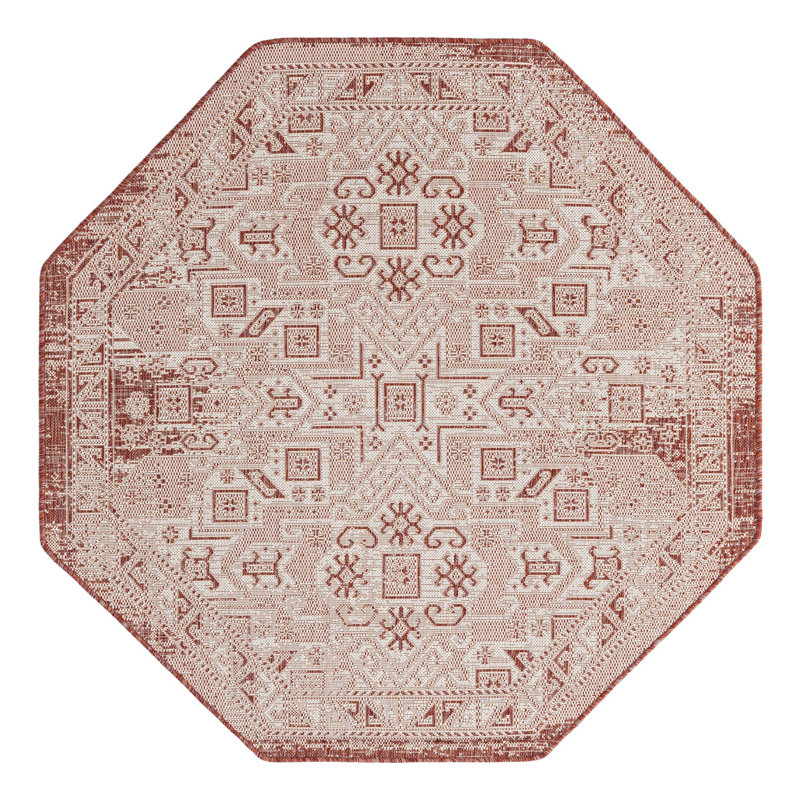 Tapis intérieur / extérieur bleu Allexis Southwestern, Octogone 5 pi 3 po x 5 pi 3 po
