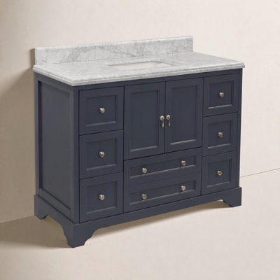 Tilford 48" Single Bathroom Vanity Set with Marine Gray Cabinet and Carrara Marble Countertop