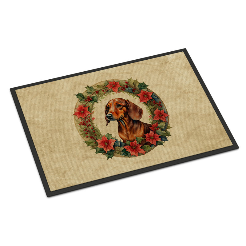 Paillasson teckel fleurs de Noël_2353, L 18 po x L 27 po