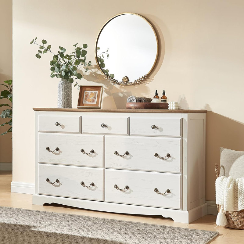 Ensemble de chambre à coucher de style campagne avec 5 pièces, blanc, Blanc, Double