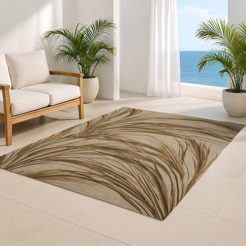 Tapis d'intérieur et d'extérieur brun Botanical, Rectangulaire 8 pi x 10 pi