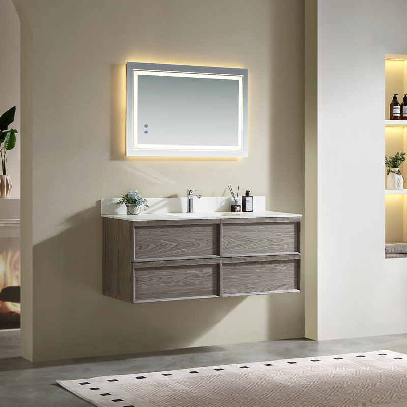 Armoire murale de salle de bain flottante de style médiéval avec évier 48 po