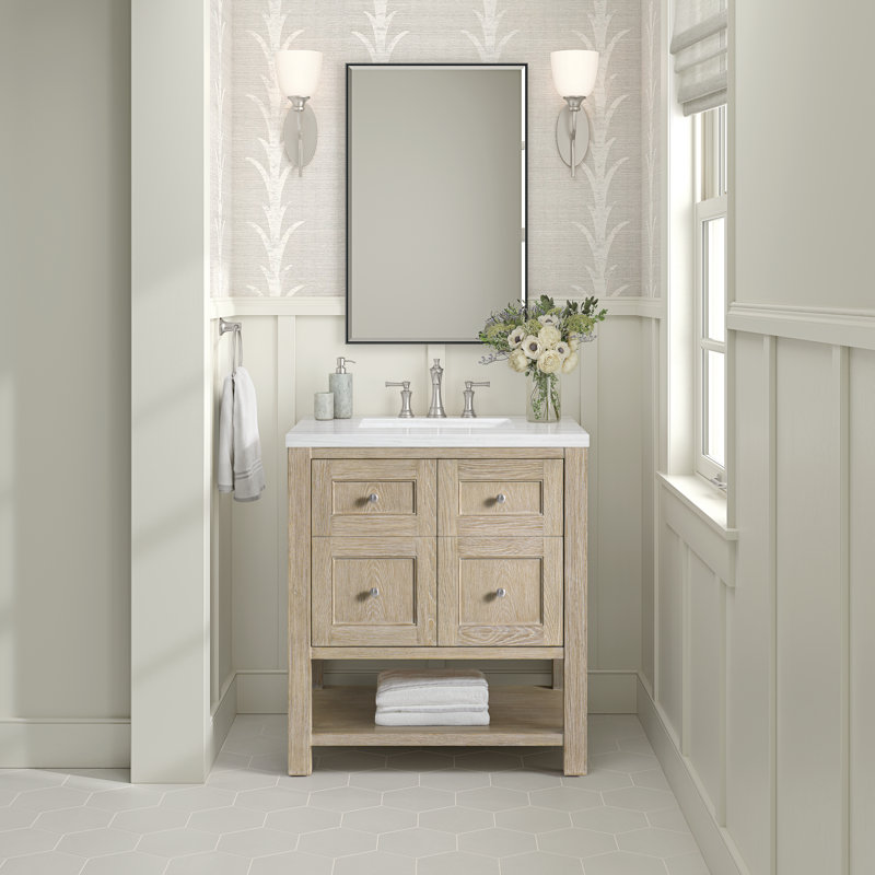 Breckenridge 30'' W Single Vanity, Carrara White, Whitewashed Oak, 8" Widespread