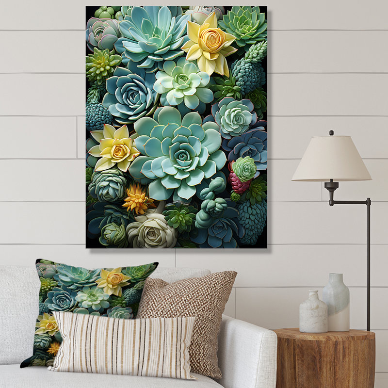Jeliyah Green Succulents Serenity Garden III, H 40 po x l 30 po x P 1,5 po, Toile tendue