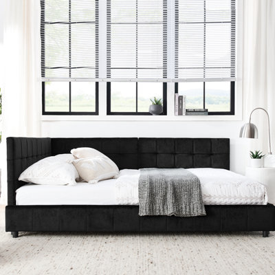 Black Velvet Upholstered Full Bed - Frame With And For Bedroom Living Room Daybed Upholstery Strong For Support