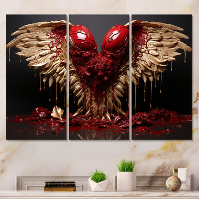 Ailes d'ange royal rouge et or I - Art mural fantastique