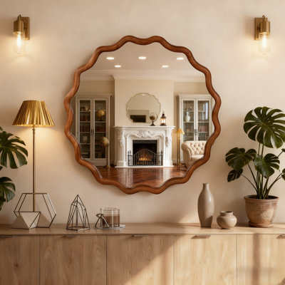 Miroir décoratif rond en bois massif Wavy