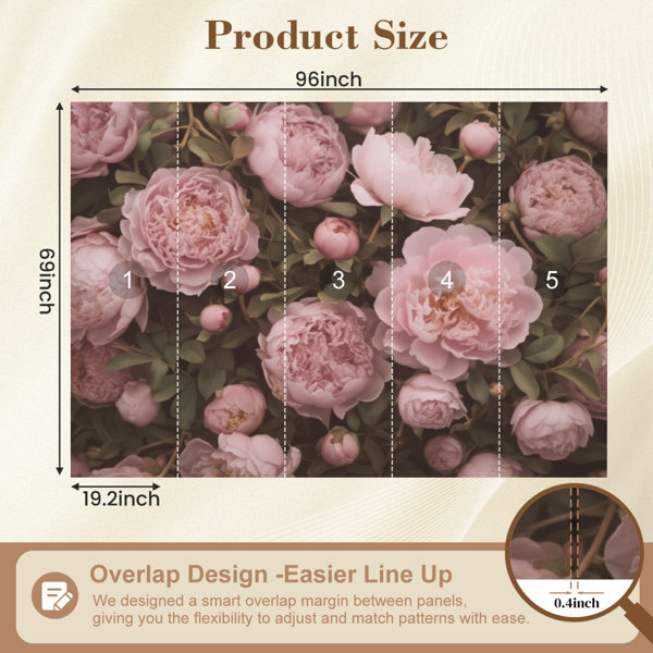 Red Barrel Studio Peel and Stick Wallpaper Soft Pink Peony Floral Green ...