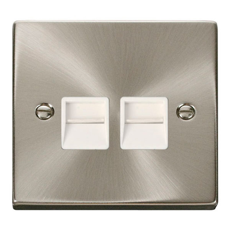 Satin / Brushed Chrome Master Telephone Twin Socket