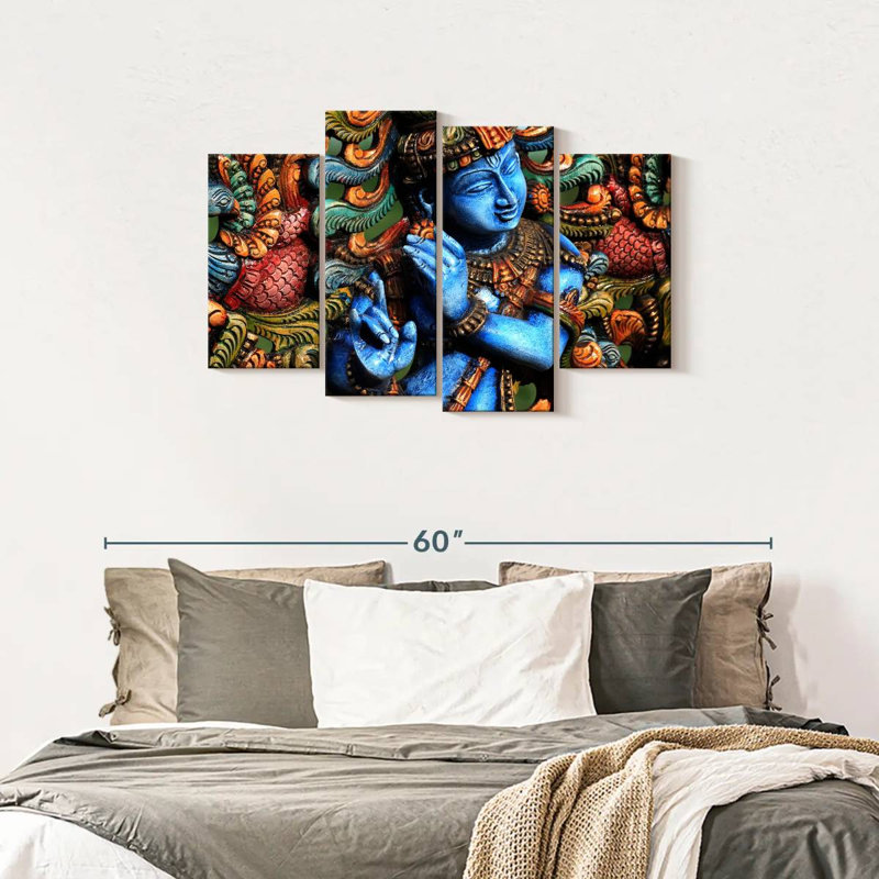 Beautiful Krishna - 4 pièces de toile tendue, H 27 po x l 43 po x P 1,25 po