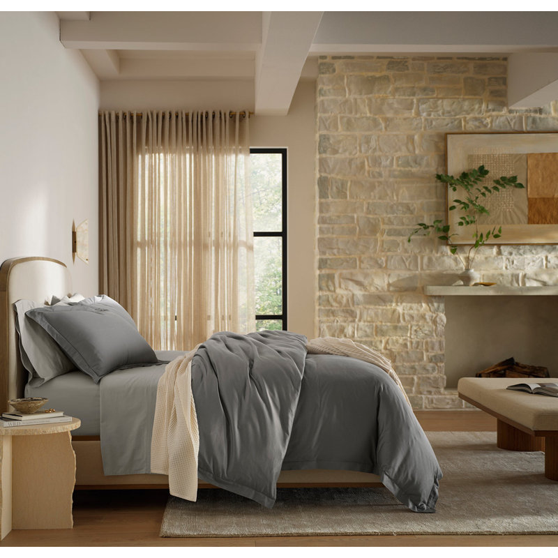 Signature Hemmed Duvet Set, Queen Duvet Cover + 2 Standard Shams, Stone