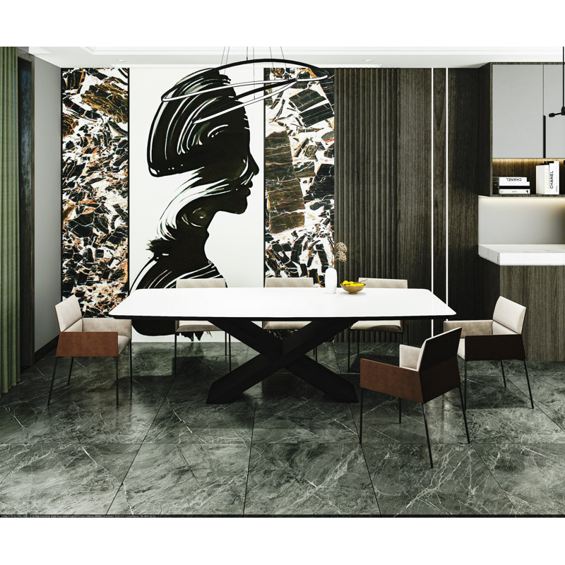 Glass Top Metal Base Dining Table