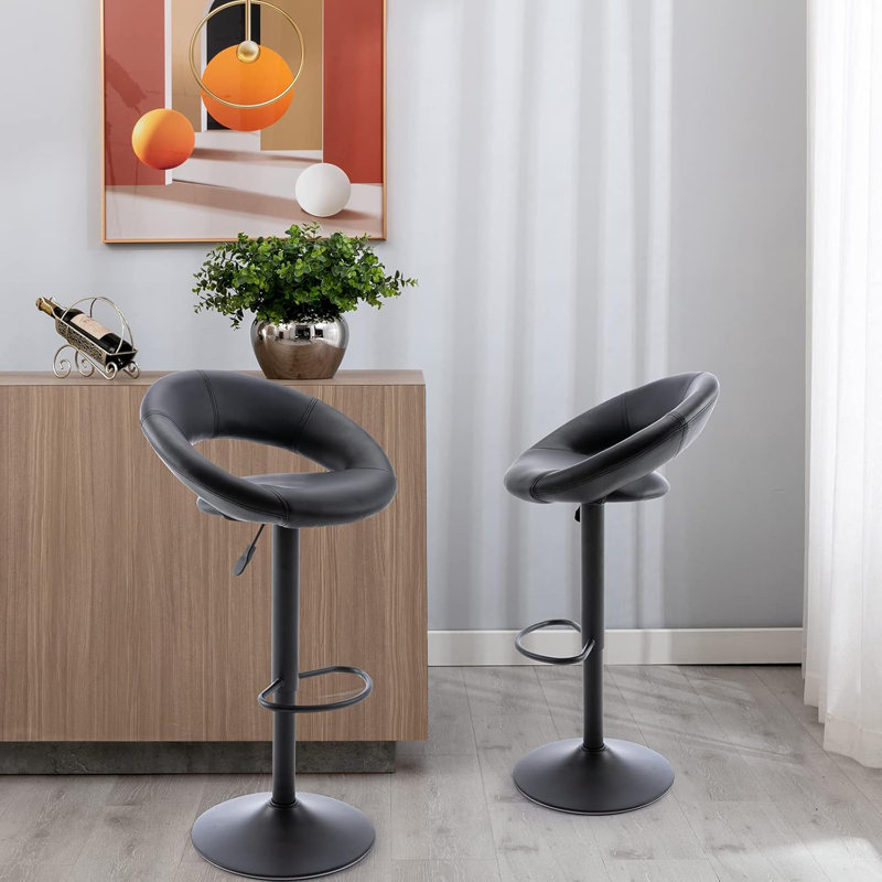 Tabouret de bar rotatif à hauteur ajustable Mells, Noir, Noir