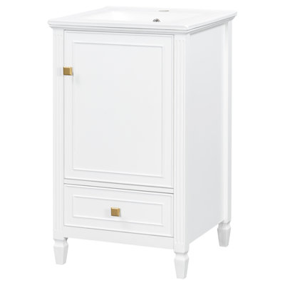 Meuble-lavabo de 20 po avec lavabo en céramique, meuble-lavabo autoportant avec armoire de rangement, support de rangement, fabrication robuste, finition peinte lisse