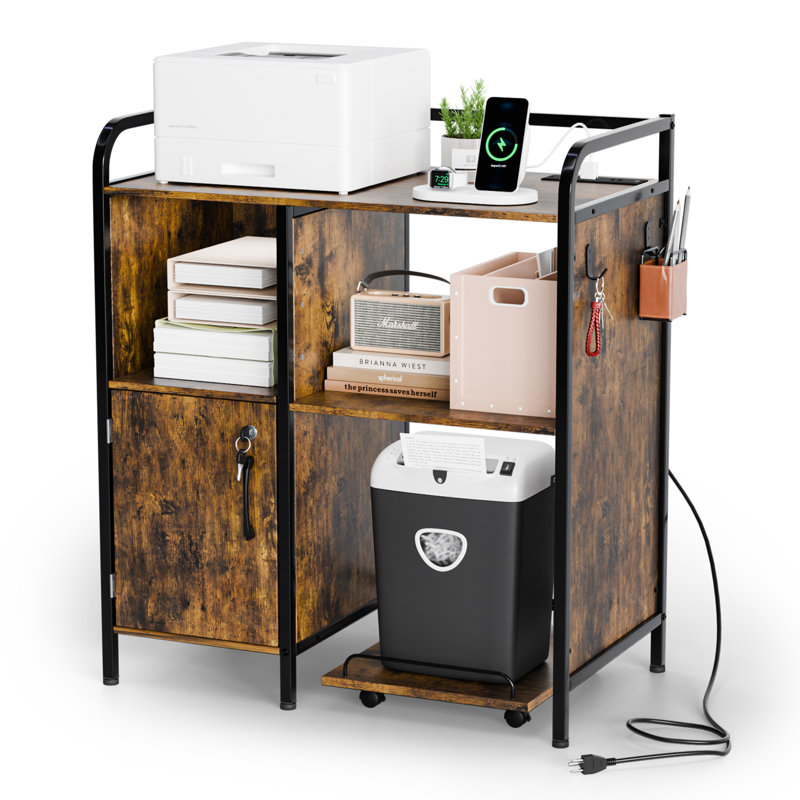 Armoire avec chariot à roulettes et support pour imprimante à panneau de particules brun 31,5 po x 17,7 po x 35,4 po
