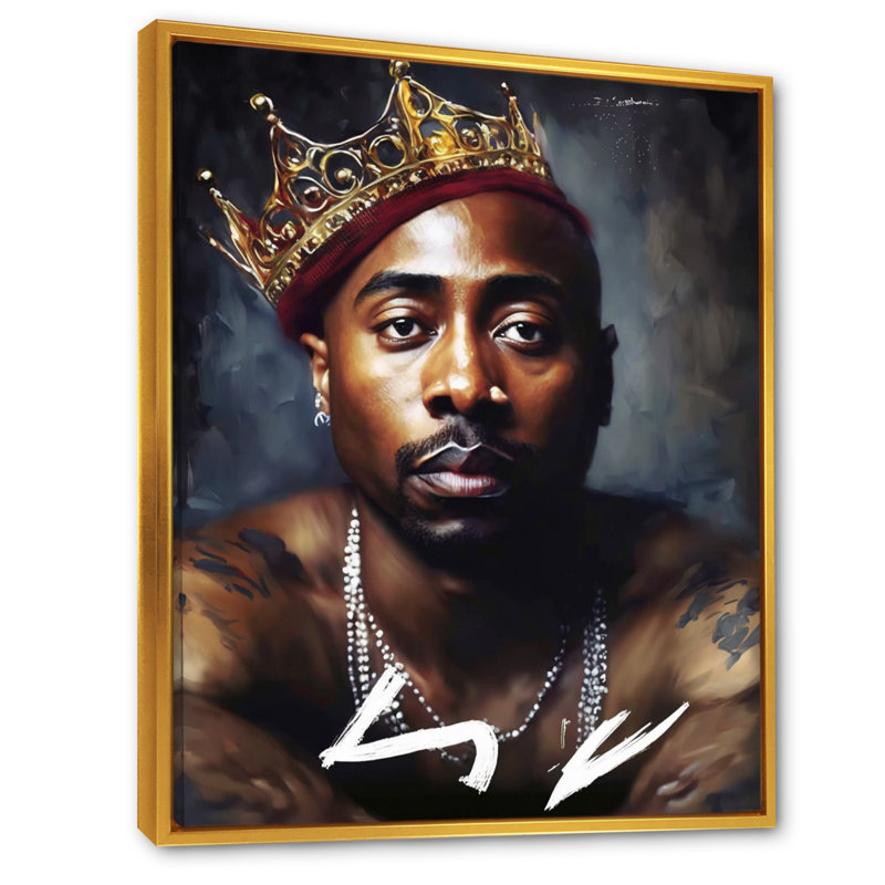 Celebrity Tupac King Of Rap II - Print on Canvas, 44" H x 34" W, Gold Floater Framed