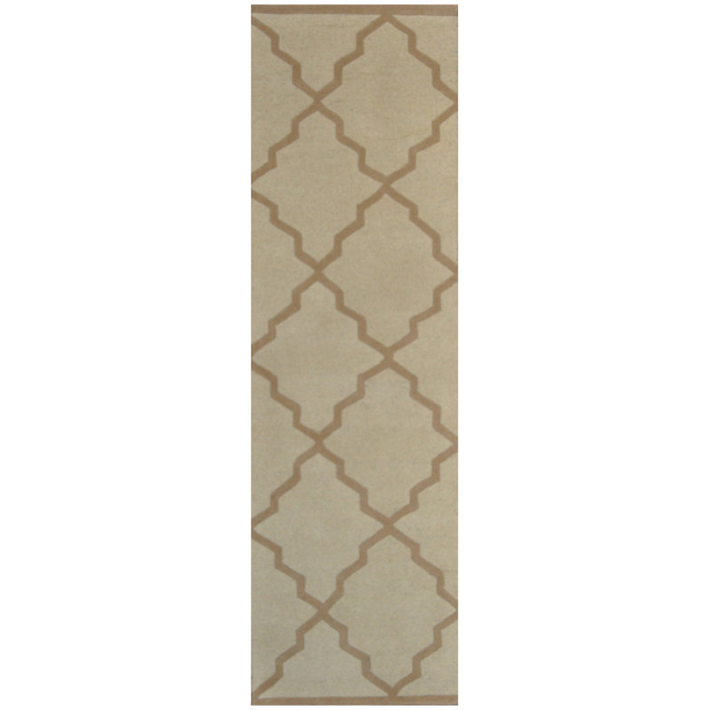 Tapis de couloir géométrique beige/Tapis décoratif brun en laine de conception unique noué à la main 2 pi 6 po x 8 pi