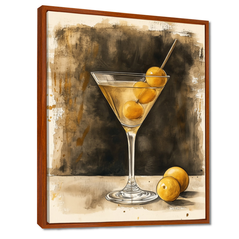 «Martini After Midnight - Bar», reproduction d'art sur toile, 40" H x 30" W, Cadre flottant brun