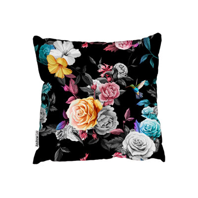 Humming Bird, Roses, Peony with Leaves Cushion Cover