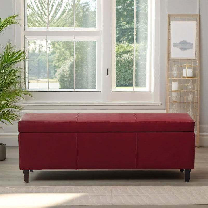 Banc de rangement rembourré en similicuir de 50,3 po Asdrubale, Rouge