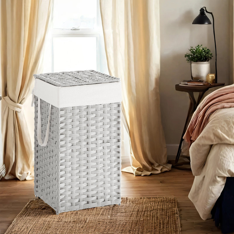 Panier à linge pliable avec couvercle, panier à linge en rotin synthétique avec doublure amovible