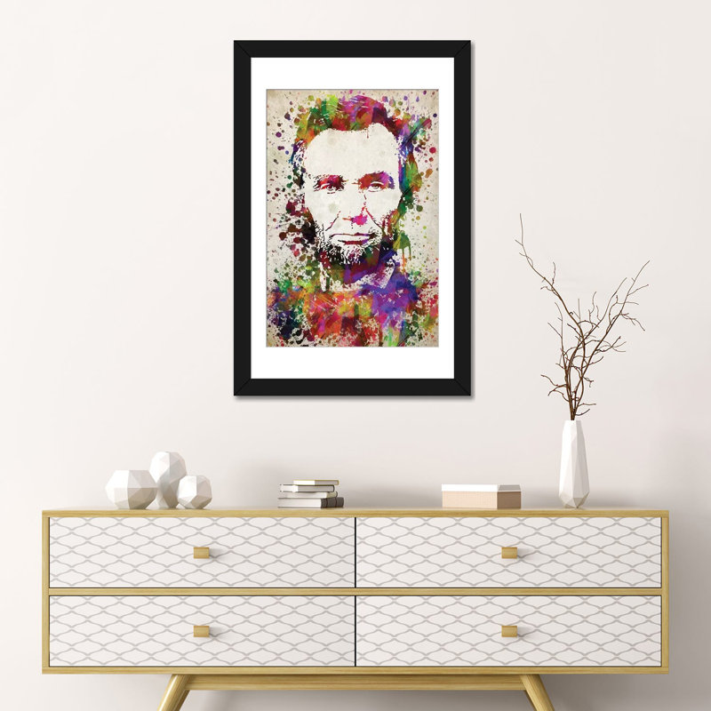 « abraham lincoln », impression sur toile, H 32 po x l 24 po x P 1 po, Papier d'art encadré noir, Blanc