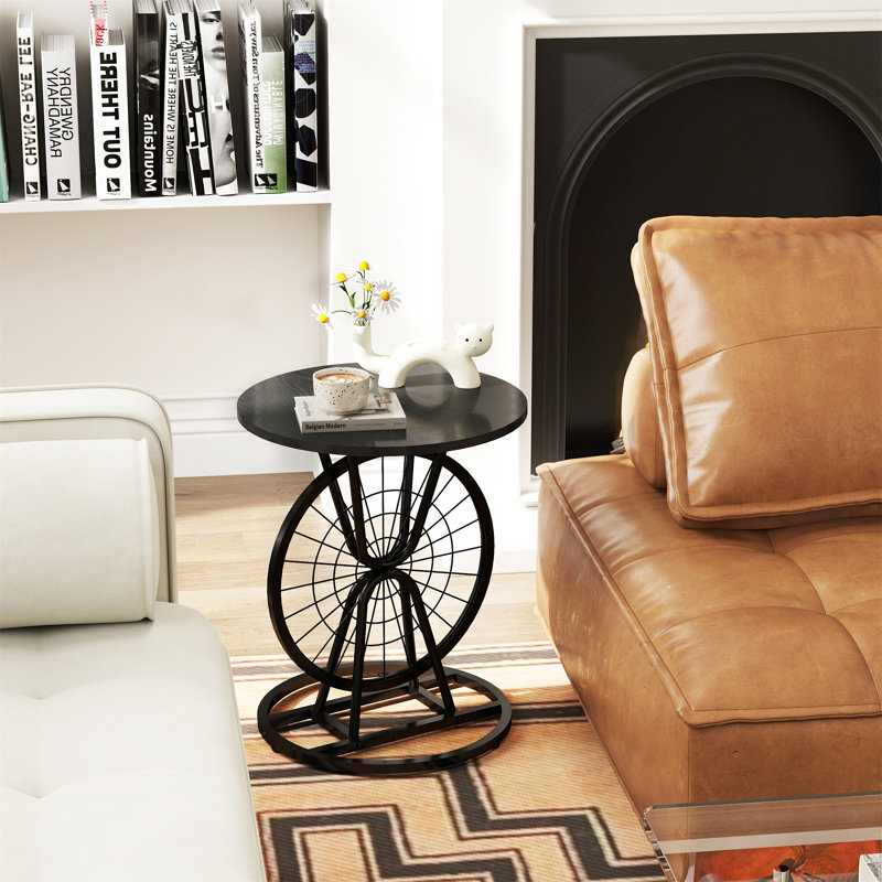2 Piece Vintage Industrial Wheel Design Side Table